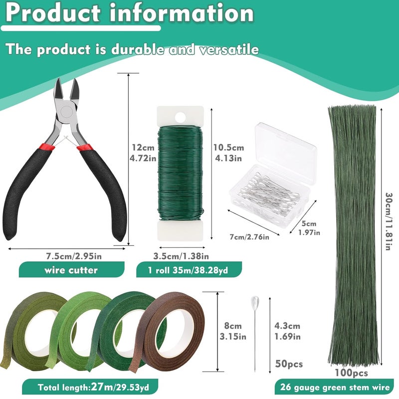 SOCNITC Floral Tape and Wire, Florist Arrangement Tools Kit with Floral Tape Wire Cutter Boutonniere Pin for Bouquets,Wrap Florist,Flower Project - Image 2